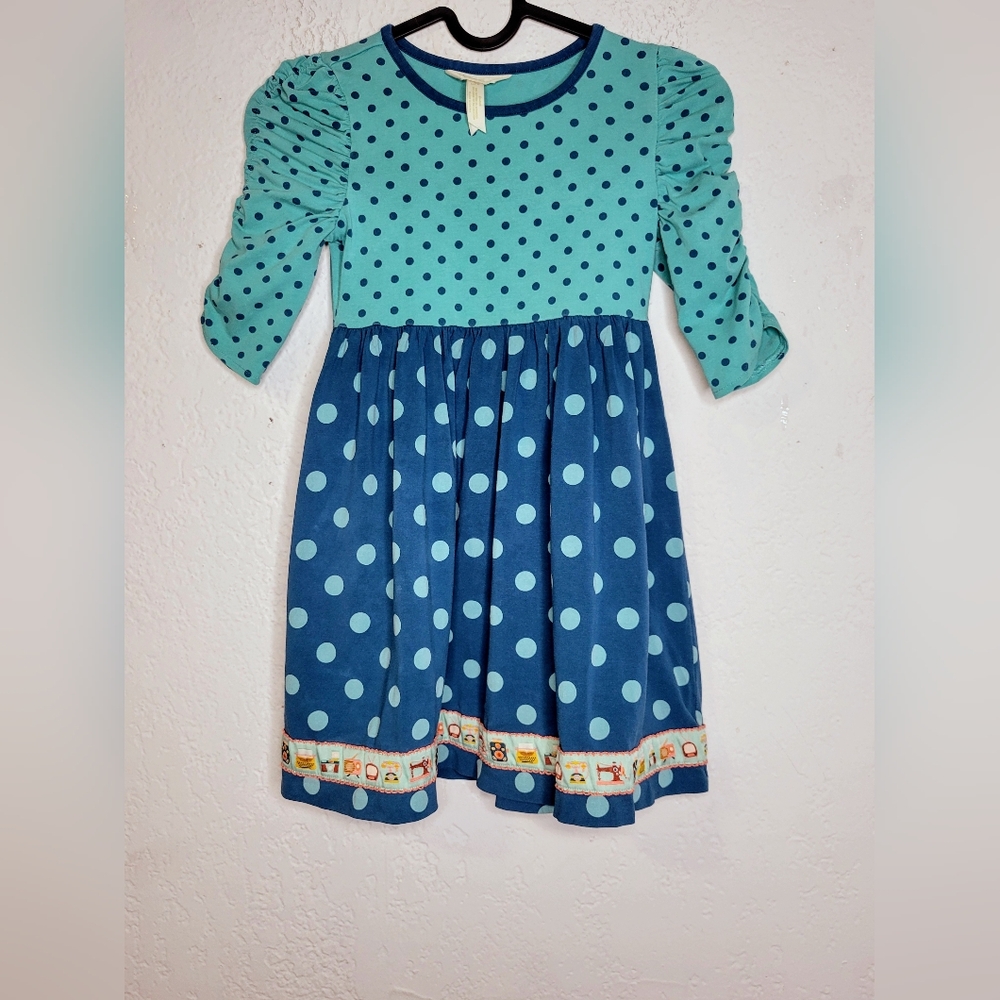 Matilda Jane Making My Way Casual Cotton Dress Size 6 Blue Teal Polka Dots